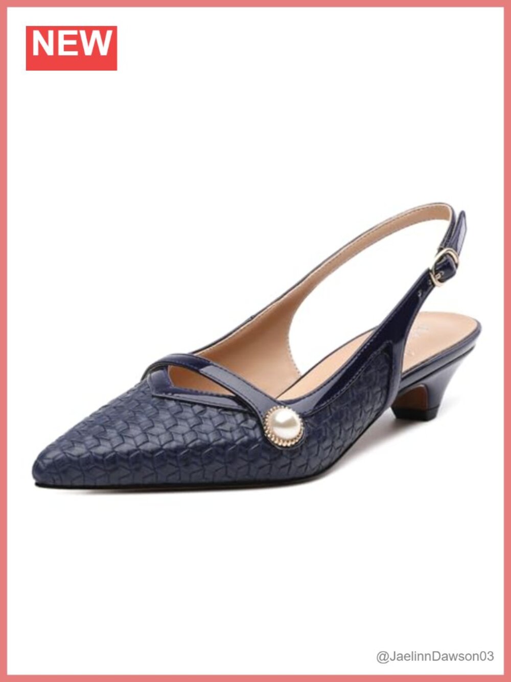 Embossed Woven Pointed Toe Kitten Heel Slingback Pumps